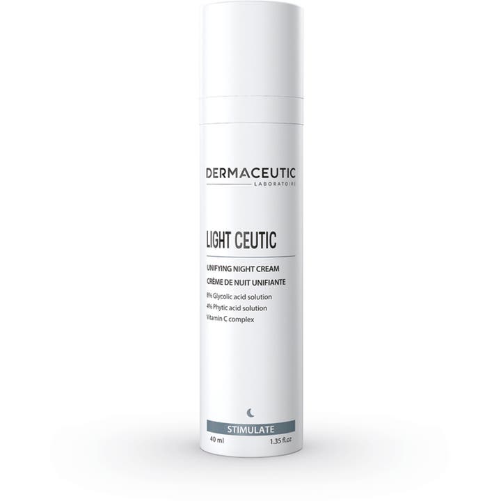 Dermaceutic Light Ceutic 40 ml tasoittava yövoide kirkastaa ihoa glykolihapolla valkoisessa pumppupullossa.