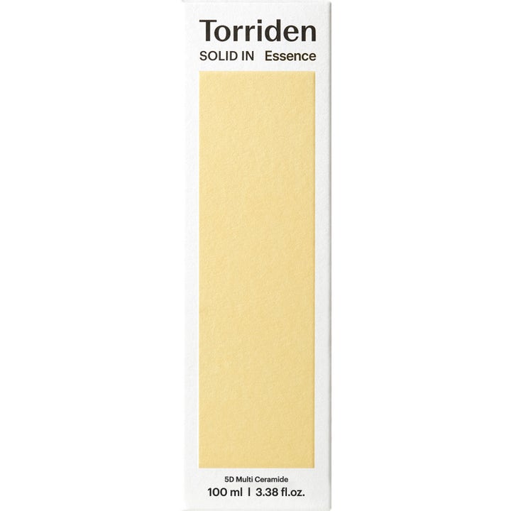 Torriden SOLID-IN All Day Essence 100 ml kosteuttava hoitoneste valkoisessa pakkauksessa keltaisella paneelilla.