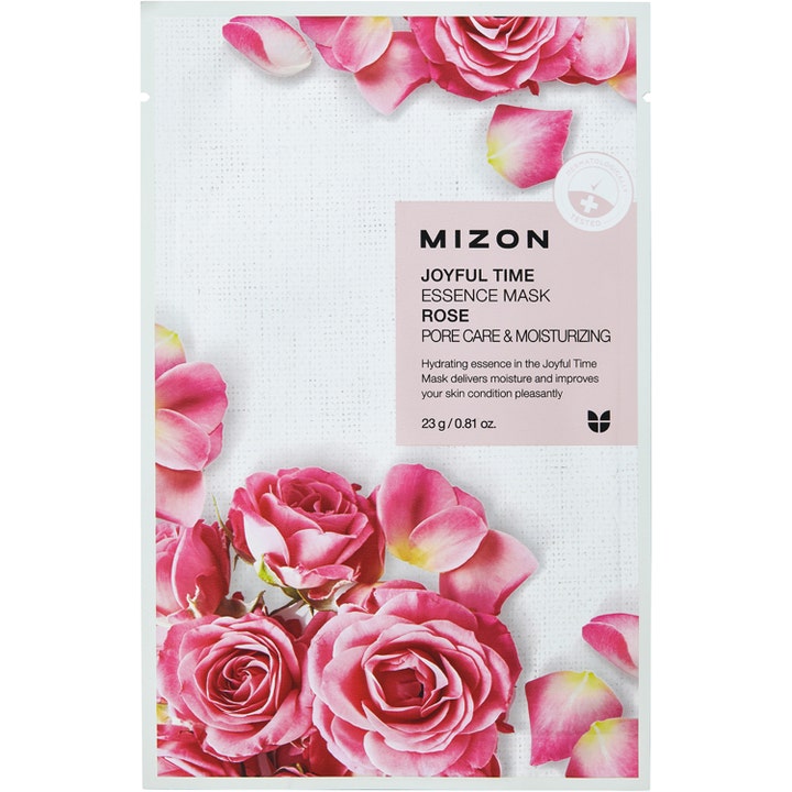 Mizon Joyful Time Essence Mask Rose 23 g kosteuttava kangasnaamio vaaleanpunaisilla ruusuilla