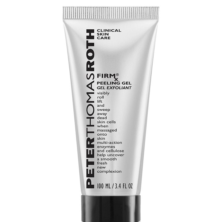 Peter Thomas Roth FirmX Peeling Gel 100 ml kirkastava kuorintageeli valkoisessa tuubissa mustalla korkilla.