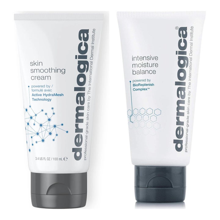 Dermalogica Skin Smoothing Cream ja Intensive Moisture Balance kosteuttavat kasvovoiteet valkoisissa tuubeissa