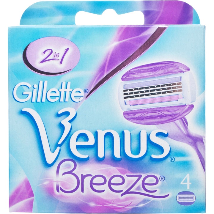 Gillette Venus Breeze 4 kpl vaihtoterät sileään ihokarvojen poistoon sinivioletissa pakkauksessa violetilla terällä