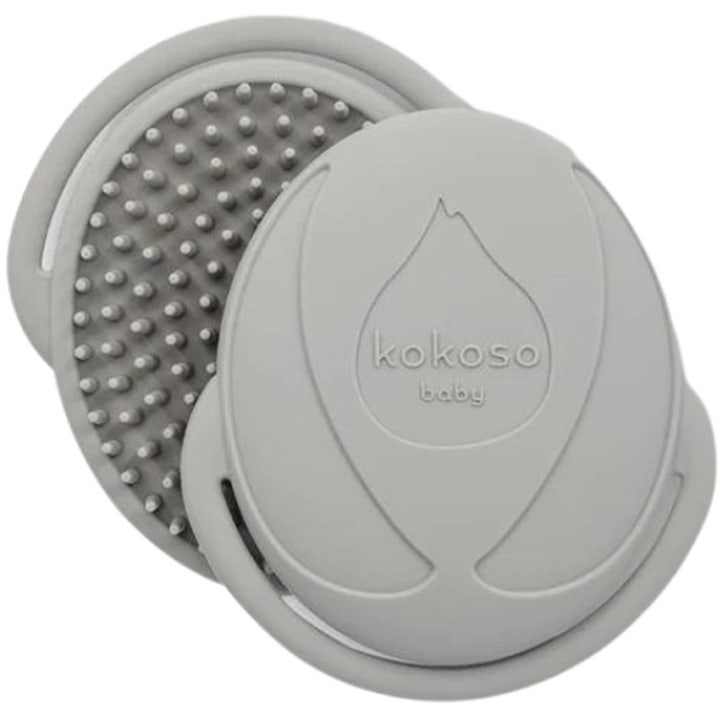 Kokoso Baby Happy Scalp Brush 1 kpl karstaharja päänahan hoitoon on harmaa silikoniharja pehmeillä nystyröillä