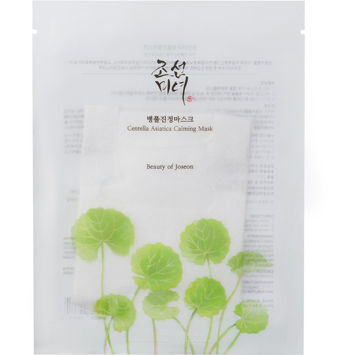 Beauty of Joseon Centella Asiatica Calming Mask 1 kpl rauhoittava kangasnaamio valkoinen pussi vihreillä lehdillä
