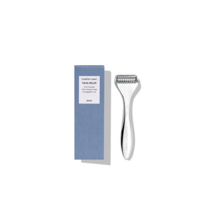 Comfort Zone Facial Roller 1 kpl kirkas hopeinen dermaroller ja sininen pakkaus tehostamaan kasvohierontaa.
