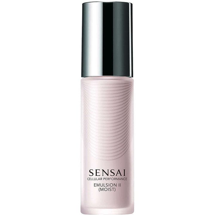 Sensai Cellular Performance Emulsion II Moist kosteuttava kasvoemulsio vaaleassa aaltokuvioidussa pullossa hopeakorkilla
