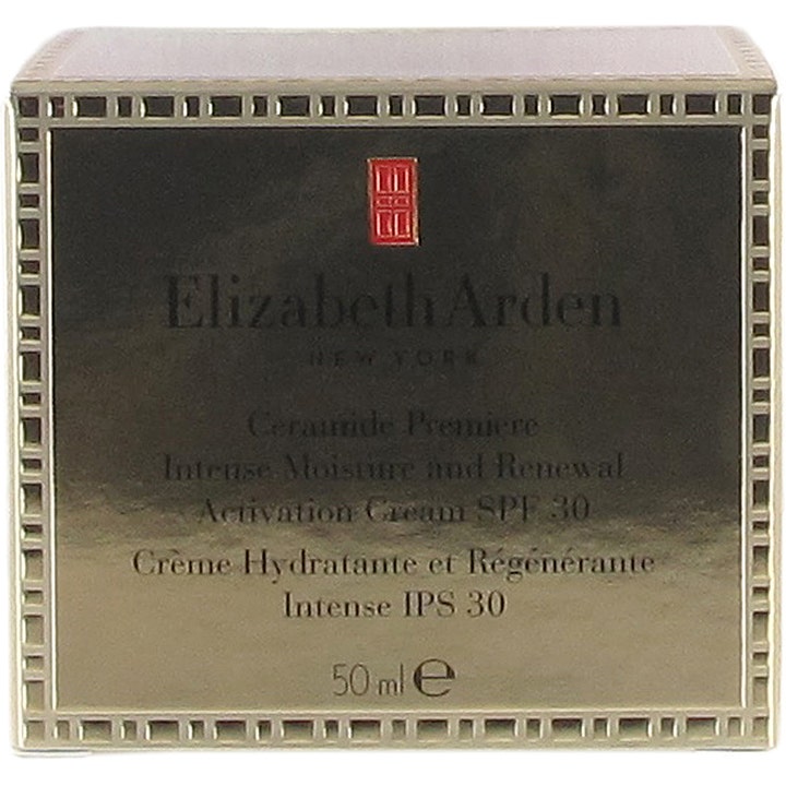 Elizabeth Arden Ceramide Premiere Activation SPF 30 Cream 50 ml kosteuttaa ja uudistaa ihoa kultaisessa pakkauksessa