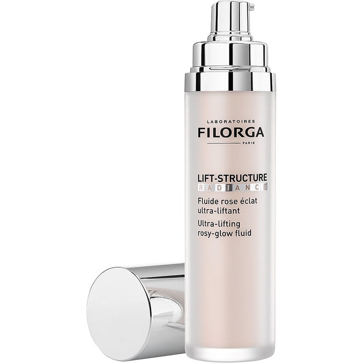 Filorga Lift-Structure Radiance 50 ml heleyttävä voide hopeisessa pumppupullossa antaa iholle kiinteyttävän hehkun.