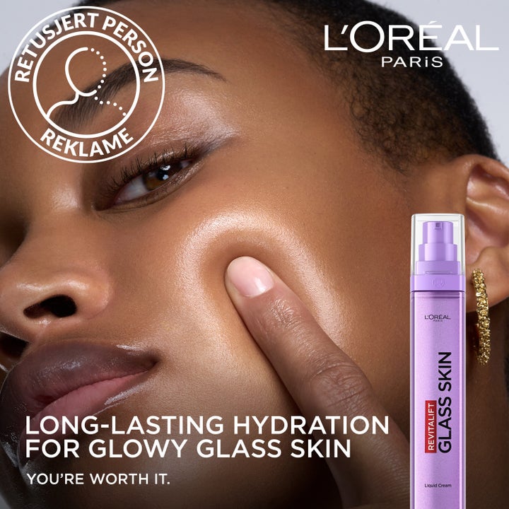 L'Oréal Paris Revitalift Filler Glass Skin 50 ml kosteuttava kasvovoide lila pullo luo iholle lasimaisen kuullon.