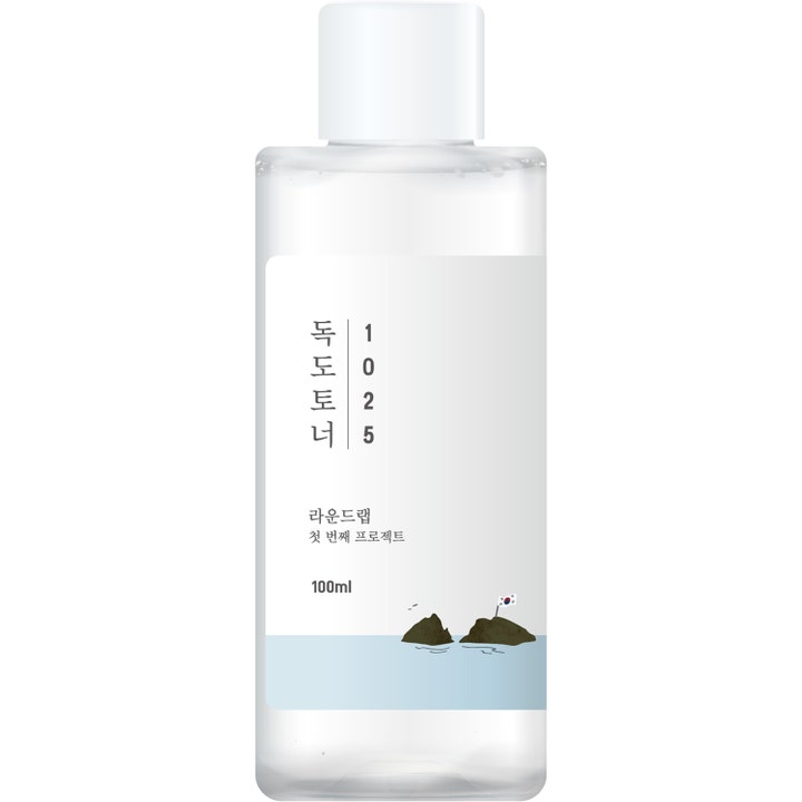 Round Lab 1025 Dokdo Toner 100ml kosteuttava kasvovesi kirkkaassa muovipullossa valkoisella korkilla ja etiketillä