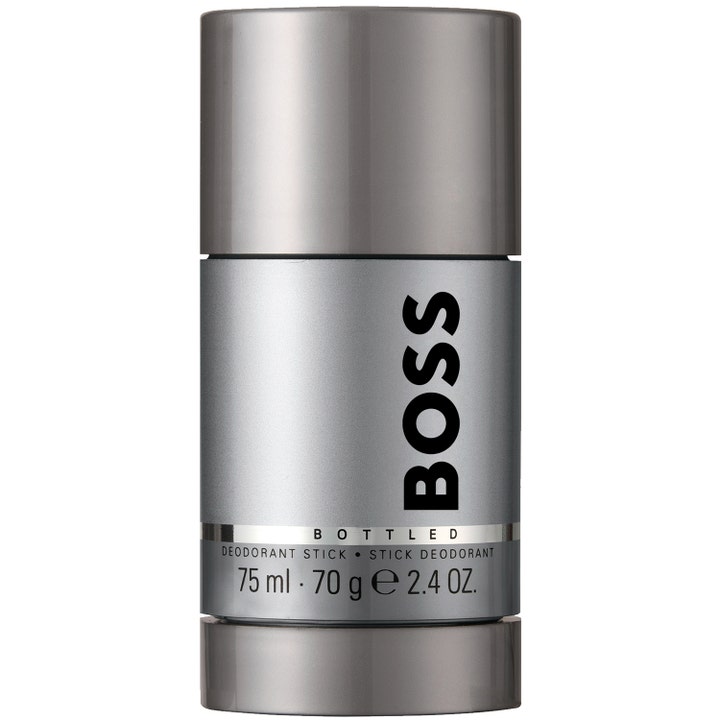 Hugo Boss Bottled 75 ml raikastava deodoranttipuikko tyylikkäässä harmaassa metallinhohtoisessa hylsyssä.