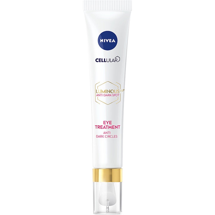 NIVEA Luminous630 Anti Dark-Spot 15 ml silmänympärysvoide häivyttää tummat silmänaluset valkoisessa tuubissa.