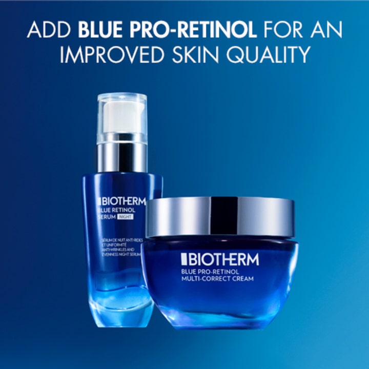 Biotherm Blue Retinol Serum Night 30 ml yöseerumi ja kasvovoide ihon laadun parantamiseen sinisissä purkeissa