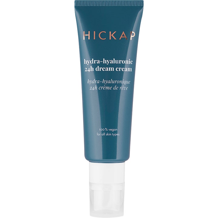 Hickap Hydra-Hyaluronic 24h Dream Cream 50 ml kosteuttava kasvovoide sinisessä tuubissa, jossa on pumppu.