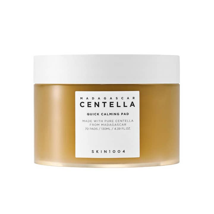 SKIN1004 Madagascar Centella Quick Calming Pad 70 kpl rauhoittava hoitolappu läpikuultavassa purkissa valkoisella kannella