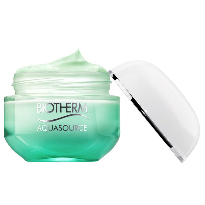 Biotherm Aquasource 50 ml kosteusvoide normaalille iholle vihreässä lasipurkissa vaalealla koostumuksella
