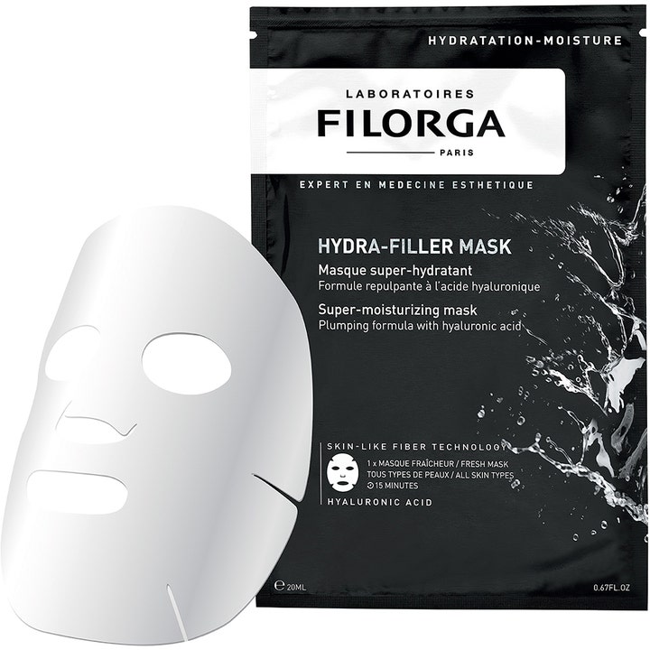 FILORGA Hydra-Filler Mask 23 g kosteuttava kangaskasvonaamio hyaluronihapolla ja valkoinen kuitunaamio.