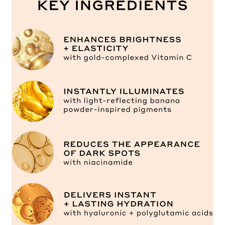 Ole Henriksen Truth Banana Bright + Instant Glow Moisturizer 50 ml kirkastava kasvovoide ja ainesosien infografiikka.