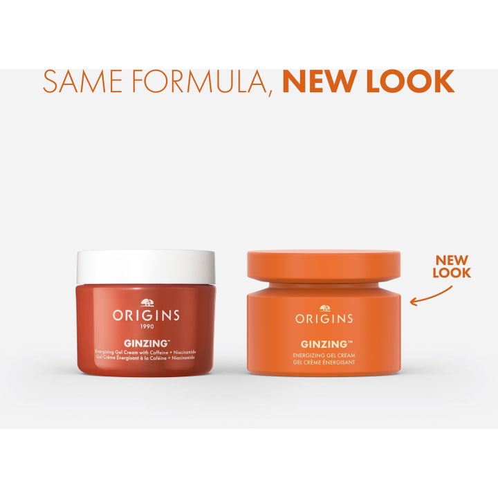 Origins Ginzing Energizing Gel Cream 50 ml virkistävä kasvovoide uudessa ja vanhassa oranssissa purkissa.
