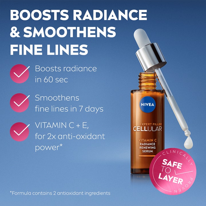 Nivea Cellular Expert Filler Vitamin C Radiance 30 ml kirkastava ja juonteita silottava seerumi ruskeassa lasipullossa