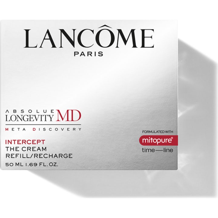 Lancôme Absolue Longevity MD Intercept The Cream 50 ml täyttöpakkaus on uudistava kasvovoide hopeisessa rasiassa.