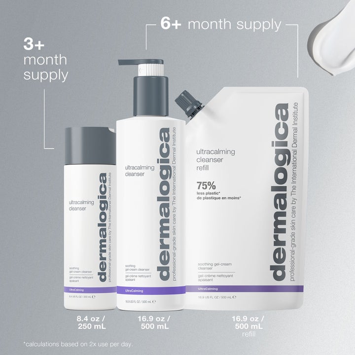 Dermalogica UltraCalming Cleanser 500 ml rauhoittava puhdistusgeeli täyttöpussissa ja pumppupulloissa