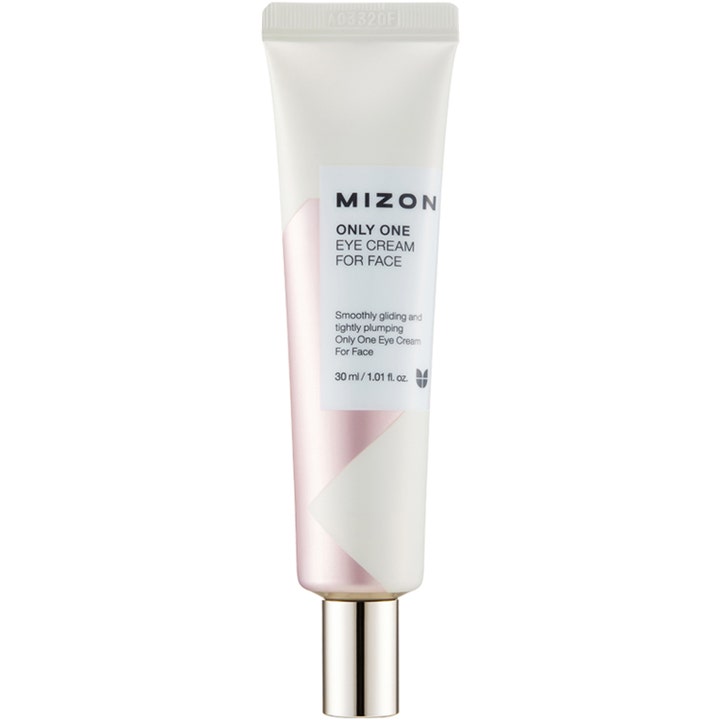 Mizon Only One Eye Cream For Face 30 ml silottava silmänympärysvoide valkoisessa tuubissa vaaleanpunaisin kuvioin ja hopeakorkilla