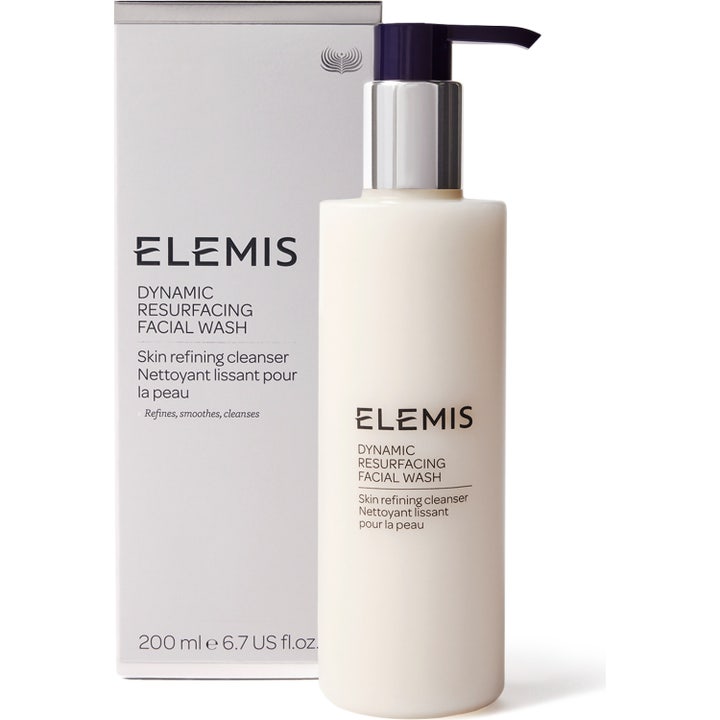 Elemis Dynamic Resurfacing Facial Wash 200 ml silottava puhdistusgeeli valkoisessa pumppupullossa ja pakkauksessa.