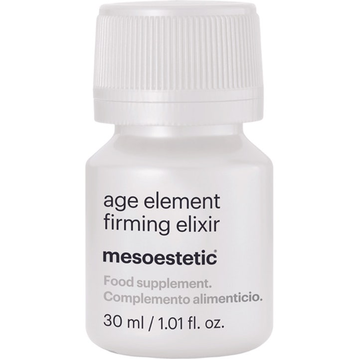 mesoestetic Age Element Firming Elixir 30 ml kiinteyttävä ravintolisä valkoisessa pullossa uritetulla kierrekorkilla