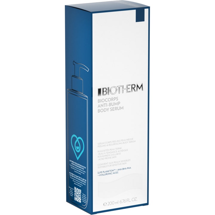Biotherm Biocorps Anti-Bump Body Serum 200 ml silottava vartaloseerumi valkoisessa ja sinisessä pahvipakkauksessa.