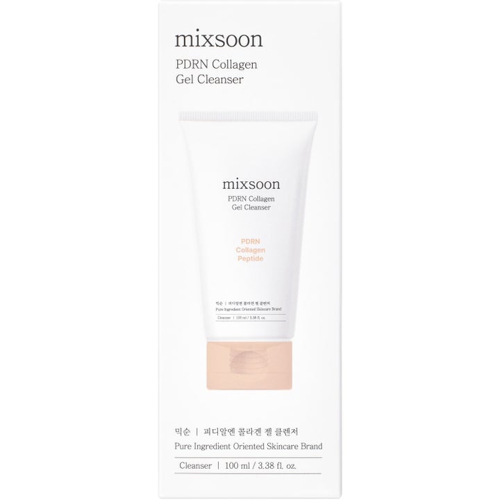 Mixsoon PDRN Collagen Gel Cleanser 100 ml puhdistusgeeli valkoisessa pakkauksessa ja tuubissa.