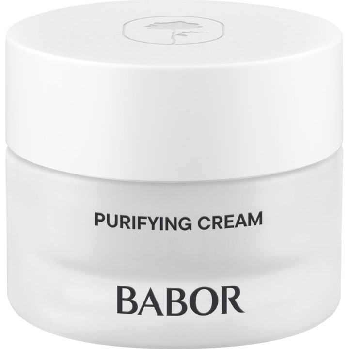 Babor Skinovage Purifying Cream 50 ml puhdistava kasvovoide epäpuhtauksille huurretussa lasipurkissa valkoisella kannella