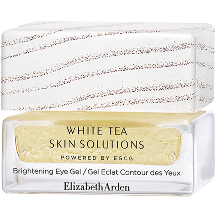 Elizabeth Arden White Tea Skin Solutions Brightening Eye Gel 15 ml kirkastava silmänympärysgeeli lasipurkissa valkoisella kannella.