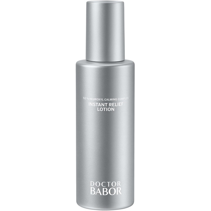Doctor Babor Instant Relief Lotion 150ml rauhoittava voide hopeanhohtoisessa mattapintaisessa pullossa.