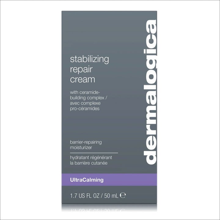 Dermalogica Stabilizing Repair Cream 50 ml rauhoittava kasvovoide harmaassa pakkauksessa violetilla raidalla.