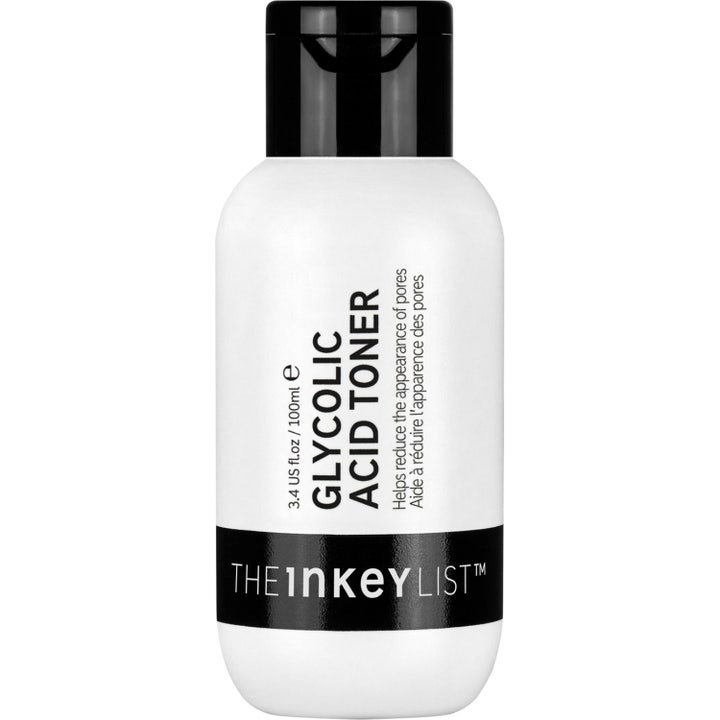 The Inkey List Glycolic Acid Toner 100 ml supistava kasvovesi valkoisessa pullossa, jossa on musta korkki.