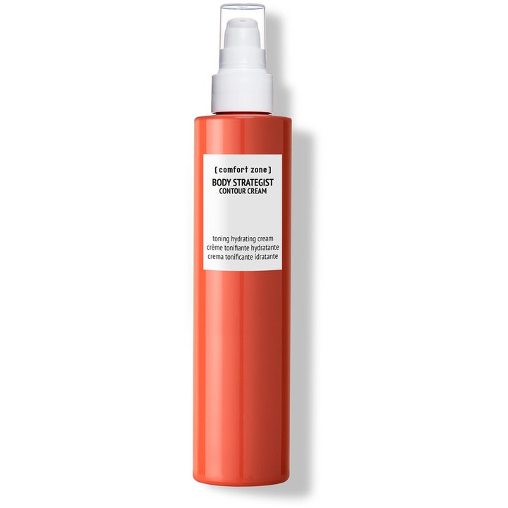 [comfort zone] Body Strategist Contour Cream kiinteyttävä vartalovoide oranssissa pumppupullossa valkoisella etiketillä.