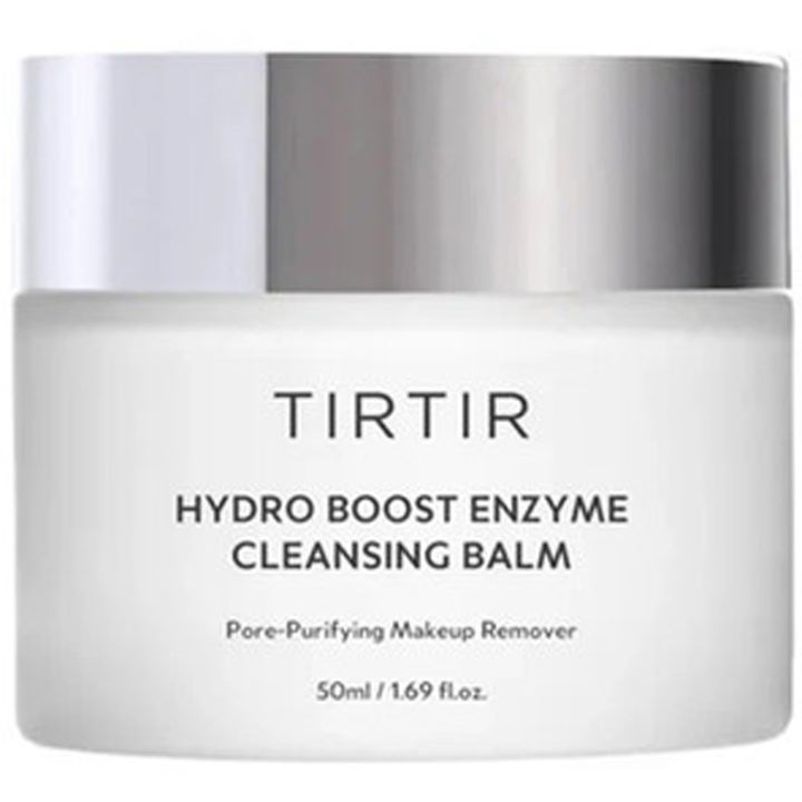 TIRTIR Hydro Boost Enzyme Cleansing Balm 50 ml ihohuokosia puhdistava puhdistusvoide valkoisessa purkissa hopeisella kannella
