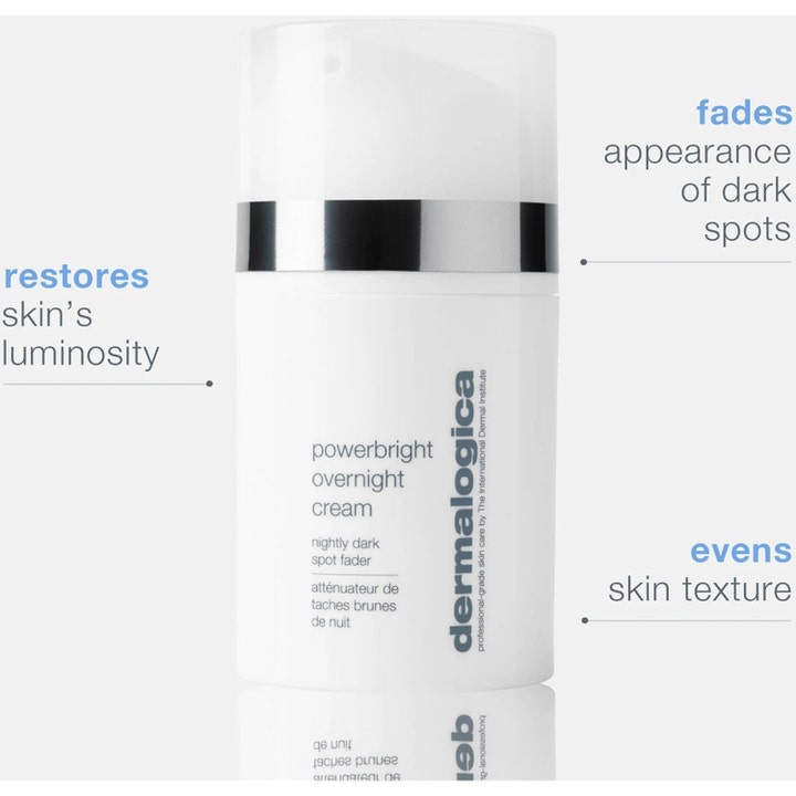 Dermalogica Powerbright Overnight Cream 50 ml heleyttävä yövoide valkoisessa pumppupullossa hopeisella renkaalla