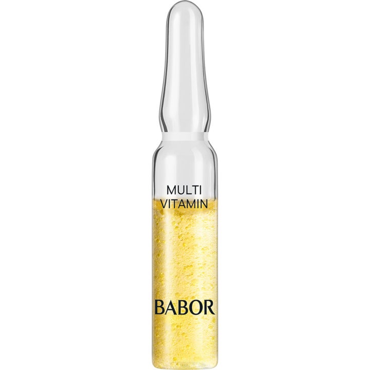 Babor Multi Vitamin 2 ml kirkastava ampulli sisältää kullankeltaista seerumia lasisessa pakkauksessa.
