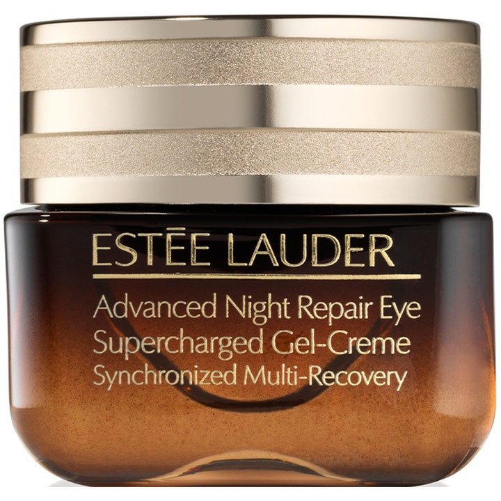Estée Lauder Advanced Night Repair Eye Supercharged Gel-Creme 15 ml kirkastava silmänympärysvoide ruskeassa lasipurkissa.