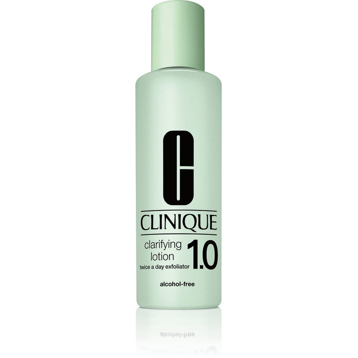 Clinique Clarifying Lotion 1.0 alkoholiton kuoriva kasvovesi vaaleanvihreässä muovipullossa mustalla logolla