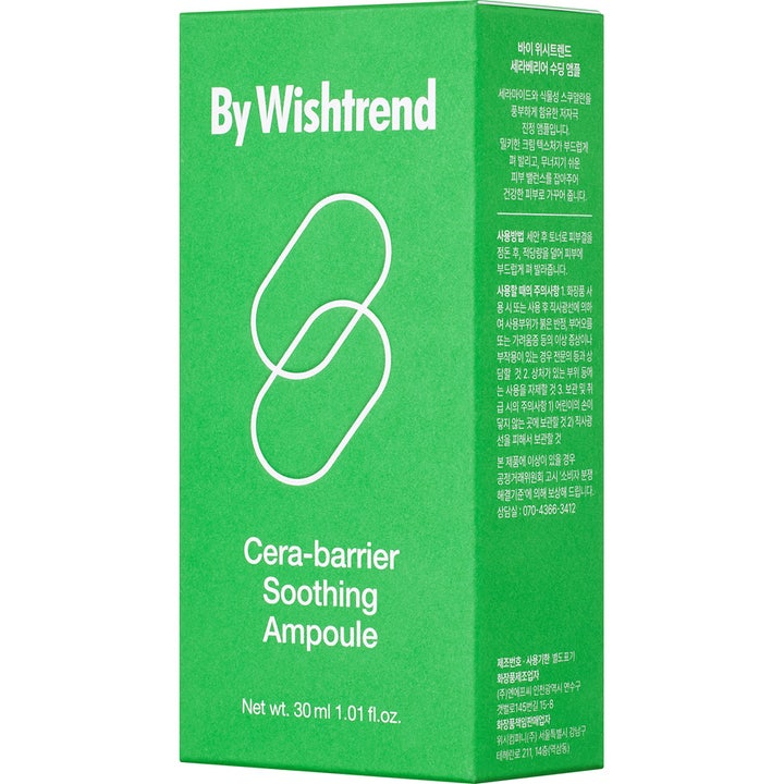 By Wishtrend Cera-barrier Soothing Ampoule 30 ml rauhoittava seerumi vihreässä pahvipakkauksessa