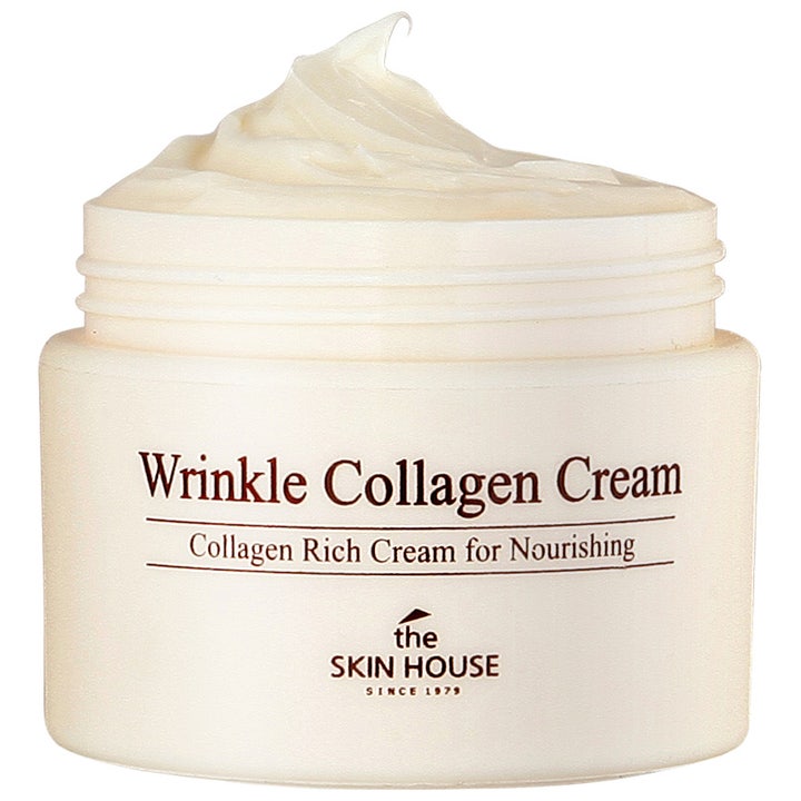 The Skin House Wrinkle Collagen Cream ravitseva kasvovoide purkissa, jossa on täyteläinen ja kermainen valkoinen koostumus