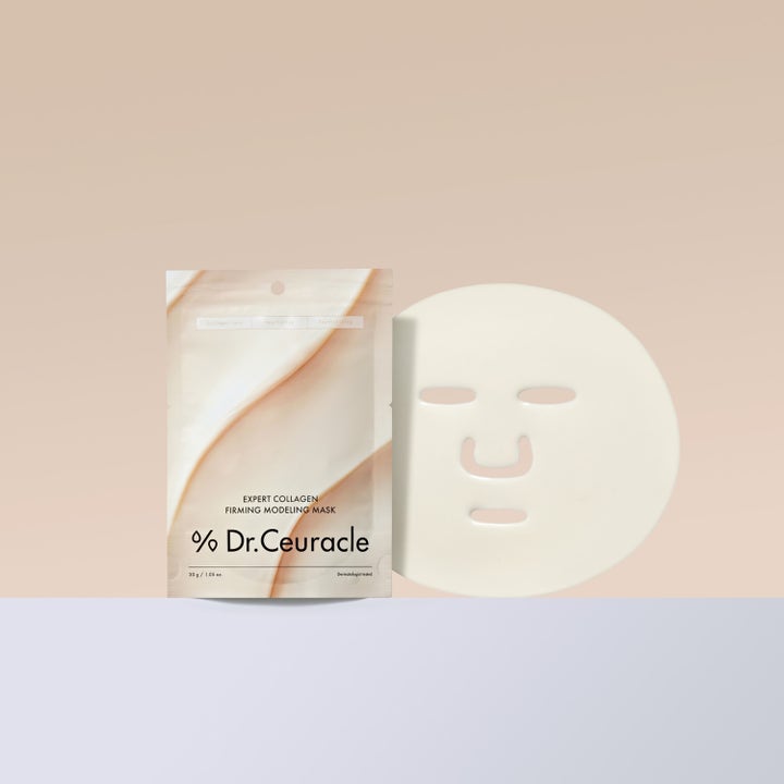 Dr. Ceuracle Expert Collagen Firming Modeling Mask 30 g kiinteyttävä kasvonaamio pussissa ja valkoinen naamiomuotti.