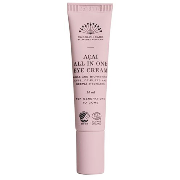 Rudolph Care Açai All In One Eye Cream 15 ml kiinteyttävä silmänympärysvoide vaaleanpunaisessa tuubissa