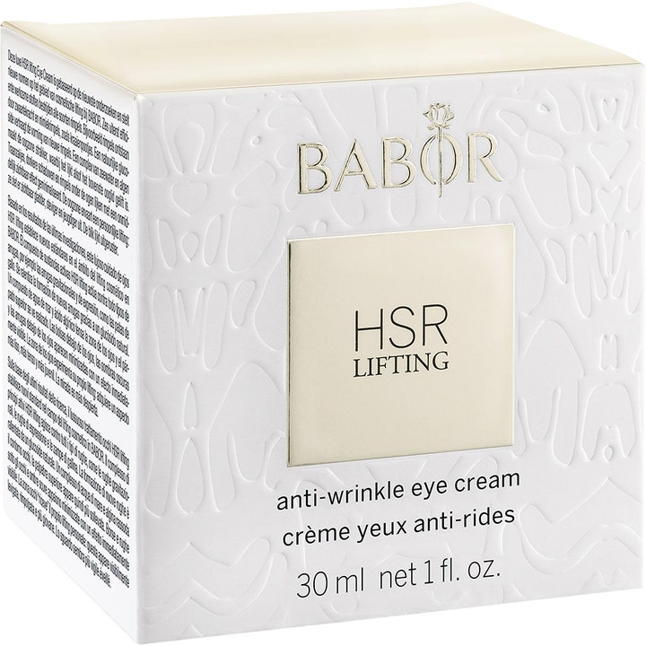 Babor HSR Lifting Eye Cream 30 ml silottava silmänympärysvoide valkoisessa kohokuvioidussa ulkopakkauksessa