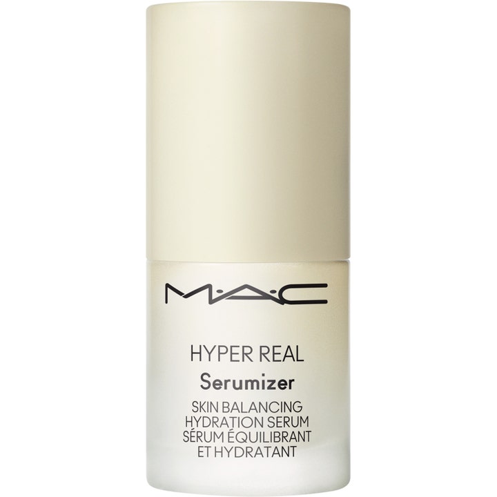 MAC Hyper Real Serumizer tasapainottava ja kosteuttava seerumi huurteisessa lasipullossa kermanvärisellä korkilla