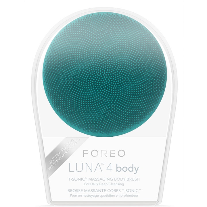 FOREO LUNA 4 body Evergreen 1 kpl syväpuhdistava vartaloharja tummanvihreänä läpinäkyvässä pakkauksessa