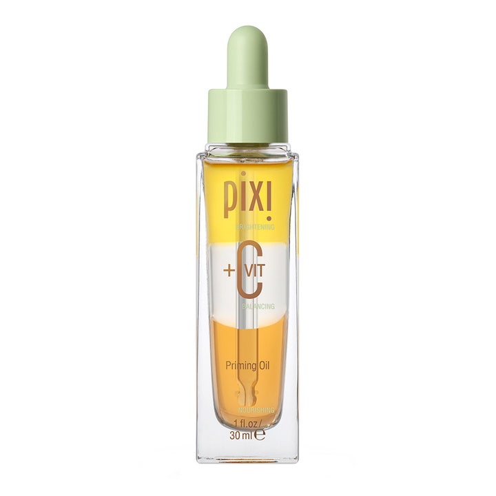 Pixi +C VIT Priming Oil 30 ml kirkastava meikinpohjustusöljy lasipullossa jossa on vaaleanvihreä korkki.